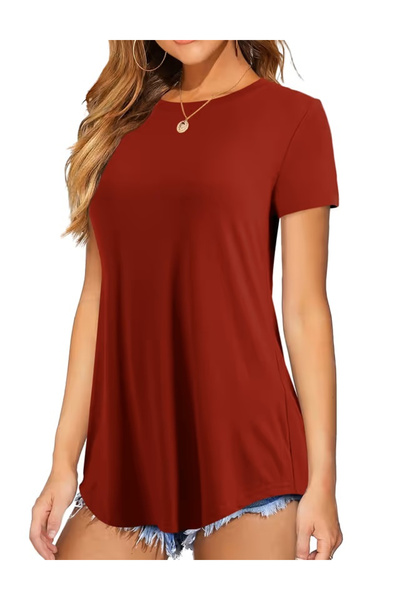 Amoretu Tricou roșu de vară pentru femei, larg, respirabil, 2XL