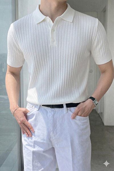 COOL TARZ Men's Buttoned Ribbed Knitwear Polo T-Shirt Slim Fit