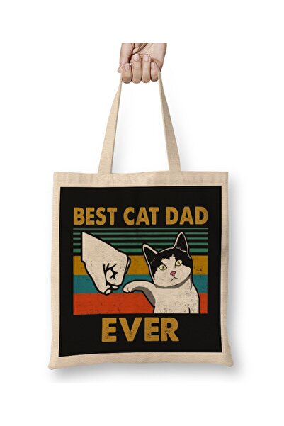 dekado Best Cat Dad Ever Funny Cat Dad Father Vintage Gift Cloth Bag Long Handle