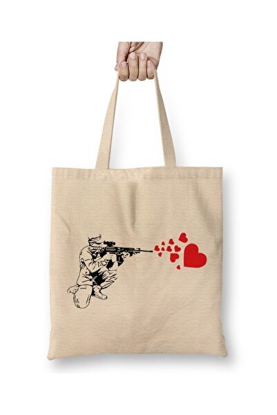 dekado حقيبة قماش Graffiti Military Rifle Shooting Out Hearts Artsy بمقبض طويل