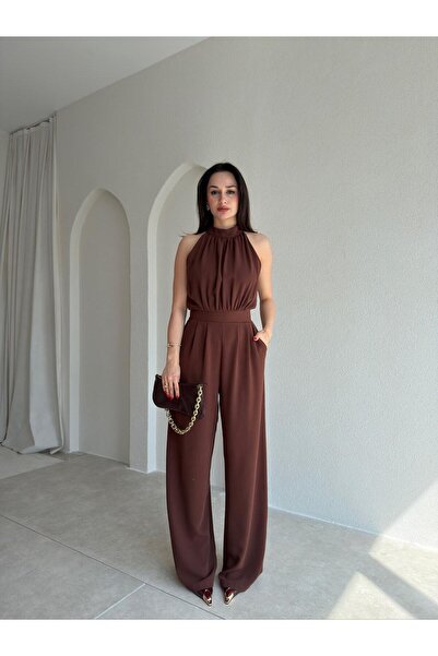 Mooi Butik Ολόσωμη φόρμα με λαιμόκοψη halter CROFT 3361 - Πικρό καφέ