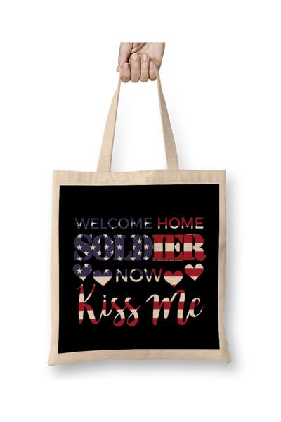dekado حقيبة ويلكم هوم سوليدير Now Kiss Me USA Flag Patriotic ذات مقبض طويل