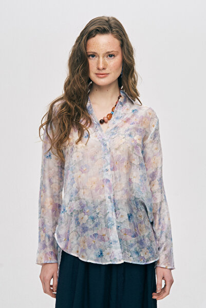 Orfeo Negro Women's Pastel Floral Patterned Transparent Shirt