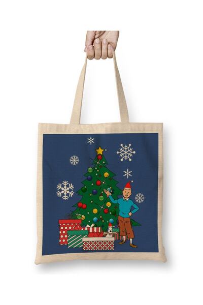 dekado Tintin And Snowy Around The Christmas Tree Tote Bag Long Handle