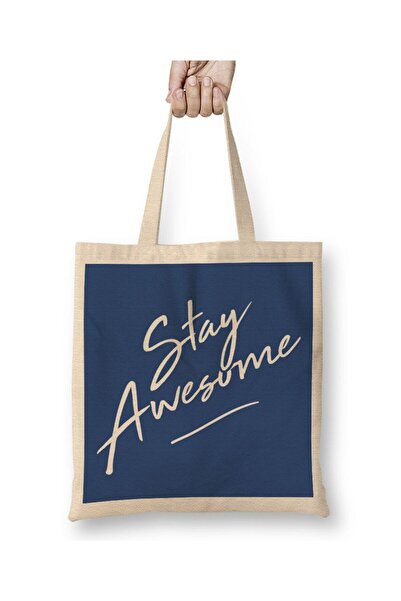 dekado حقيبة قماش بشعار Stay Awesome بمقبض طويل