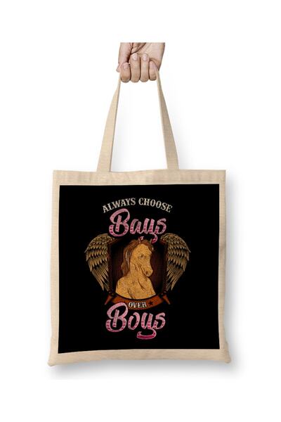 dekado مضحك دائمًا اختر Bays Over Boys Horseriding Pun Tote Bag بمقبض طويل