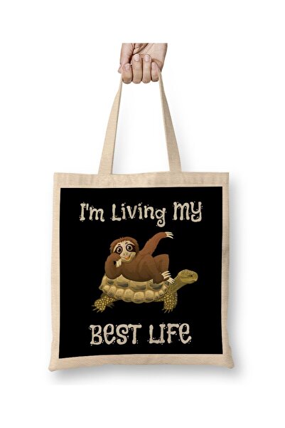 dekado Cute I m Living My Best Life Sloth & Turtle Animal Tote Bag Long Handle