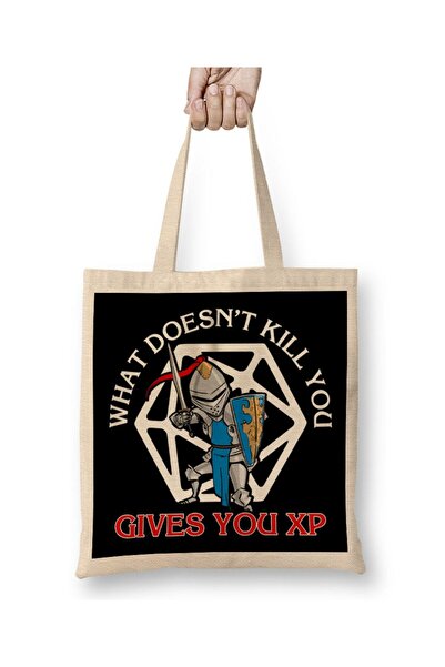 Generic Brand حقيبة قماش What Doesn't Kill You Gives You XP بمقبض طويل
