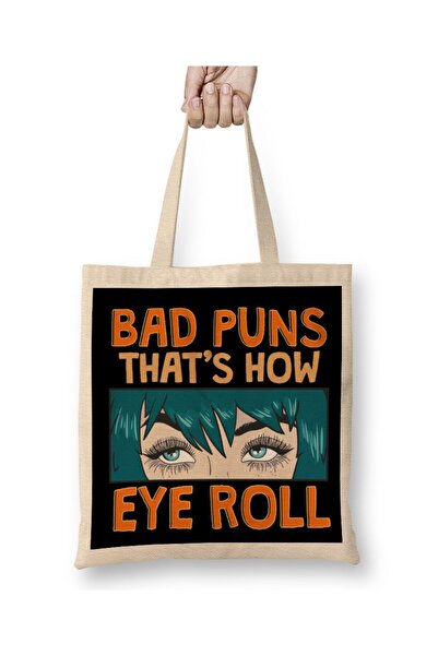 dekado Bad Puns That's How Eye Roll Hilarious Dad Joke Tote Bag Long Handle