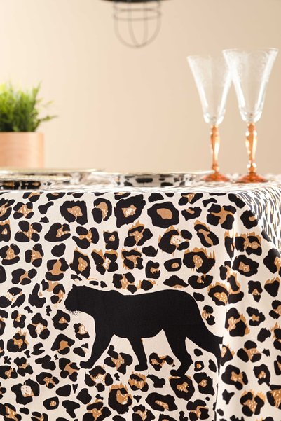 Montisu Liquid-Proof, Stain-Resistant, 100% Cotton Special Fabric Design, Leopard Patterned Tablecloth 145X225