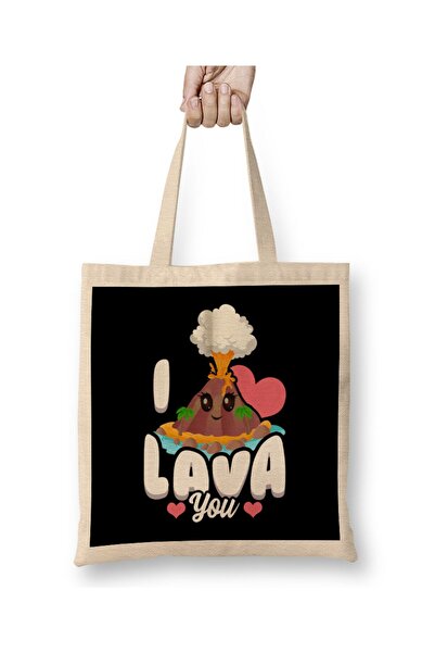 dekado Funny I Lava You Volcano Valentine's Day Pun Cloth Bag Long Handle