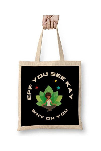 dekado Eff You See Kay Why Oh You YOGA LOVER حقيبة قماش بمقبض طويل