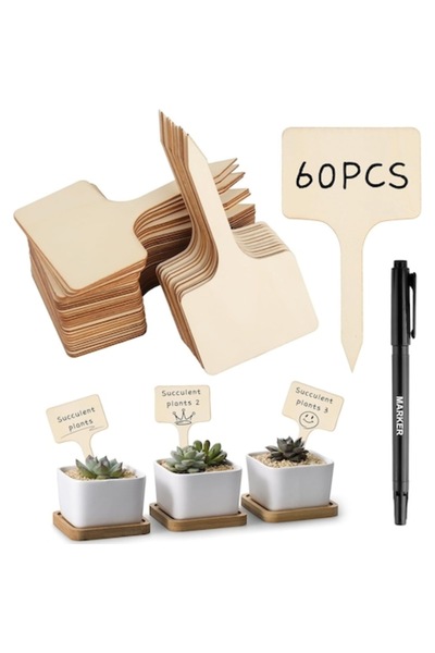 DELPI Set de 60 de etichete de plante din lemn, reutilizabile
