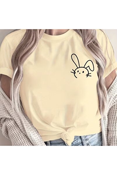 JENOLAN Women's Minimal Rabbit Printed Oversize T-Shirt