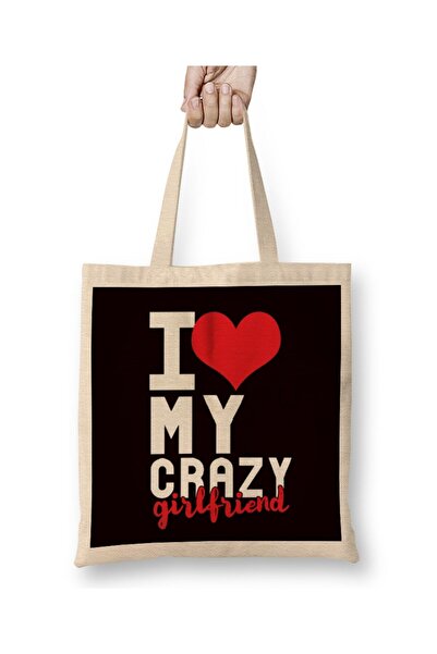 dekado حقيبة قماش للزوجين من Funny I Love My Crazy Girlfriend Heart بمقبض طويل