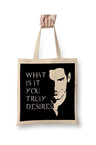 dekado حقيبة قماش "What is it You Truly Desire Lucifer 03" بمقبض طويل