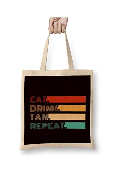 dekado Eat Drink Tan Sunshine Sunrise Sunset Vacation Beach Travel Tote Bag L...