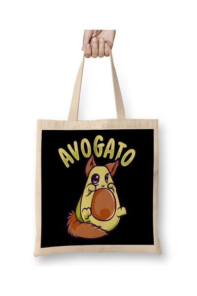 dekado Cute Avogato Avocado Cat Funny Kitty Avo gato Pun Cloth Bag Long Handle