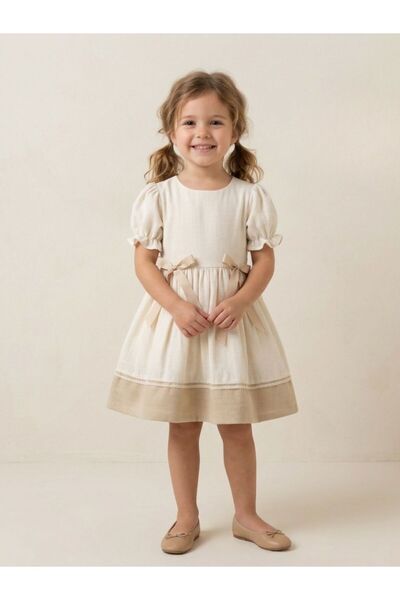 Cherrys Bebek Λινό φόρεμα για κορίτσια με λεπτομέρεια φιόγκου