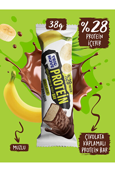 TrioMove 38 gram Protein Bar - Muz ve Sütlü Çikolatalı, %28 Protein, 38 g x 9...