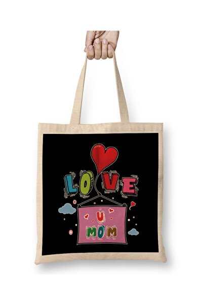 dekado Love You Mom Mother's Day Cloth Bag Long Handle