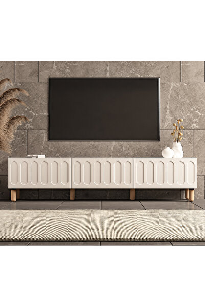 MERT SERT MOBİLYA Vision 180 Cm (Membran MDF Kapaklı) Bohem Tv Ünitesi Beyaz,...