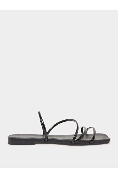 Take Two By Styli Black Strappy Slip On Flat Sandals