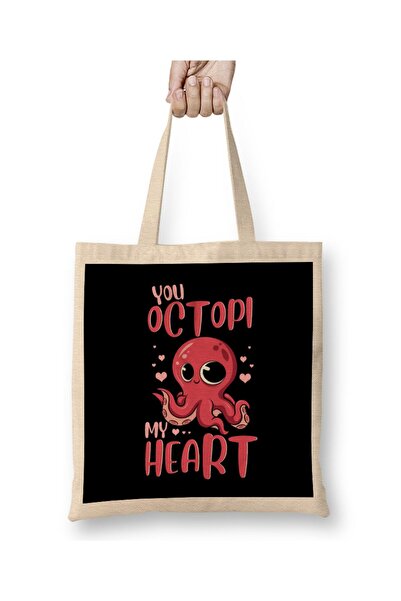 dekado You Octopi My Heart Adorable Octopus Pun Cloth Bag Long Handle