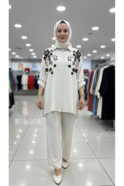 BURRASCA Oversize Linen Set with Embroidered Stones