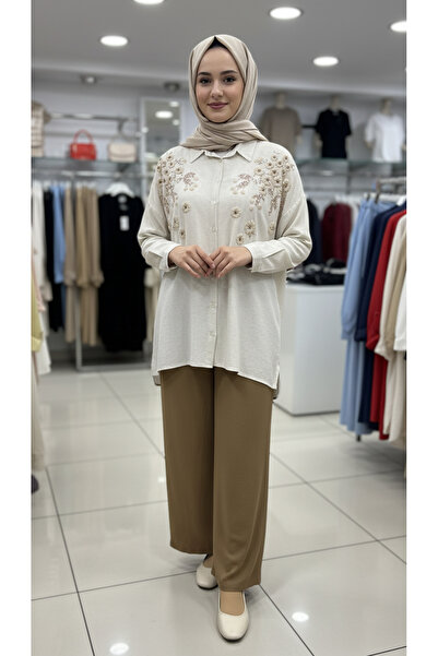 BURRASCA Oversize Linen Set with Embroidered Stones