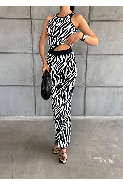 elbisereyonda Zebra Pattern Knitwear Two-Piece Set