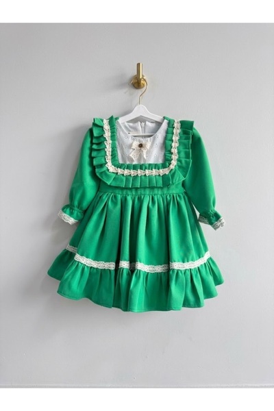 HOBİ Hobiboutique Retro-Vintage Style Belted and Ruffled Girl's Birthday Dress