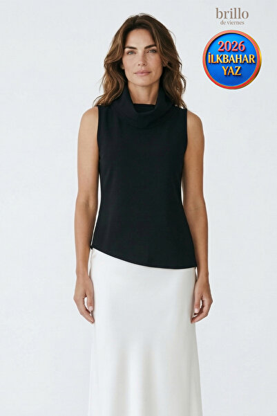 First Chance collection Shawl Collar Asymmetrical Cut Sleeveless Stylish Blouse