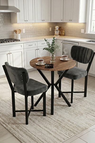 GOLDFALEZ Mutfak Masası 70 Çap Yuvarlak Masa 2 Sandalyeli Modern Balkon Cafe ...