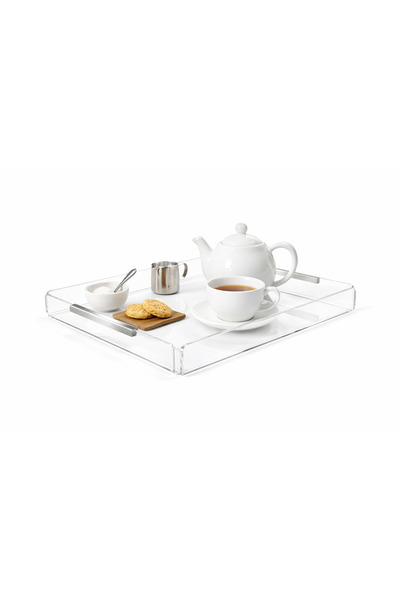 evimdeyokyok Flat Handle Matte Metal Transparent Plexiglass Tray (1 Piece) 25...