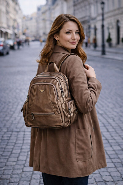 Saria Moda Washable Faux Leather Medium Size Lined Multi-Compartment Backpack