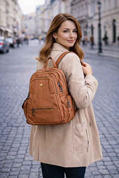 Saria Moda Washable Faux Leather Medium Size Lined Multi-Compartment Backpack