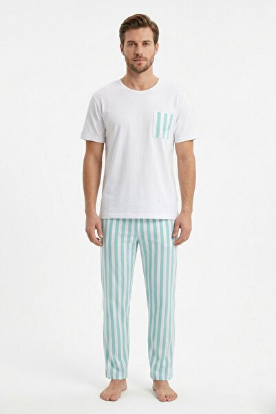 OBJE Men's Aqua Green Rotation Long Pajama Pants