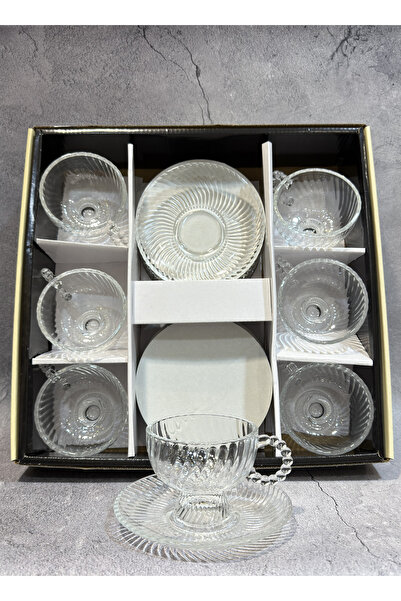 ALQANNAS 6Pcs Tea Cup Set with 6 Saucers Plain Crystal Glass Tea Cup and Sauc...