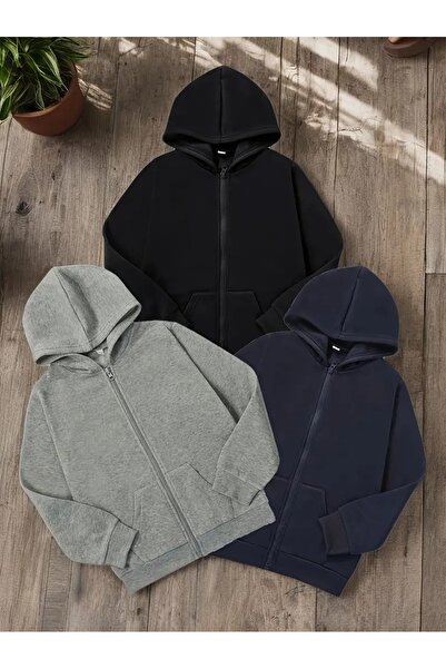 EYAX MODA 3-Piece Girls/Boys Zippered Hooded Sweatshirt