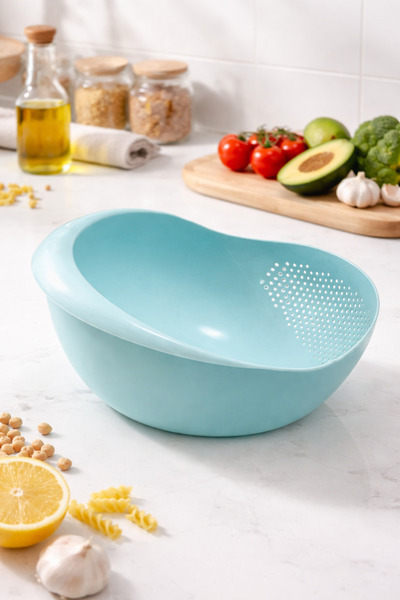 OEM Plastic kitchen colander with side drain, fruit and vegetable washing bow...