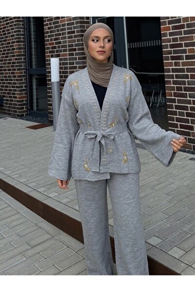 NLT Γυναικείο Σετ Κιμονό με Κεντημένη Πέτρα και Δέσιμο στη Μέση - KMN-239-21