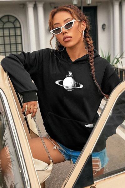 EYAX MODA Printed Unisex Hooded Oversize Sweatshirt