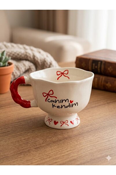 PALTO TASARIM Canım Kendim Baskılı El Yapımı Krem Parlak Balerin Kupa - El İş...