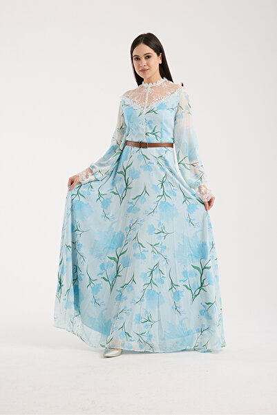 Stylish Fashion Stylish Fashion Turkish High End Supplier Sky Blue Color Lace...