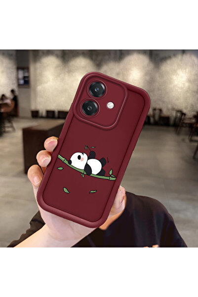 Hontinga OPPO A3 5G Uyumlu Panda Desen Darbeye Dayanıklı Basit Bordo Silikon ...