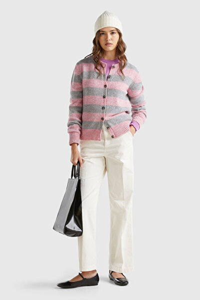 United Colors of Benetton Pantaloni din catifea cu picior larg, amestec de bu...