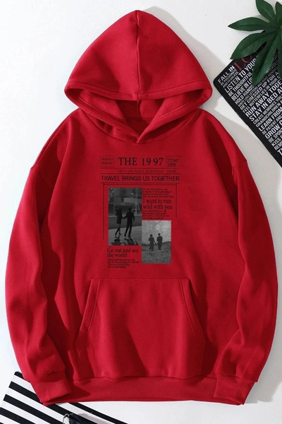 EYAX MODA Unisex Large Size Printed Hooded Sweatshirt