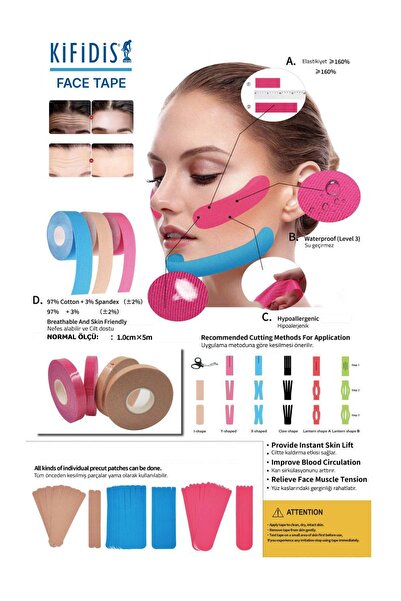 Kifidis Yüz Germe Bandı 1cm x 5m (İkili Paket) Mavi / Blue