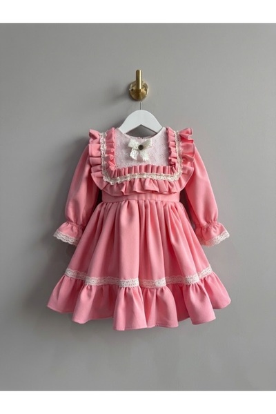 HOBİ Hobiboutique Retro-Vintage Style Belted and Ruffled Girl's Birthday Dress